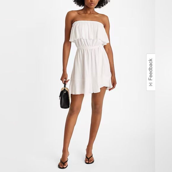 🏷️ 🛍️ NWT Express White Strapless Overlay Tie Waist Mini Dress 🏷️ 🛍️ - Picture 1 of 12
